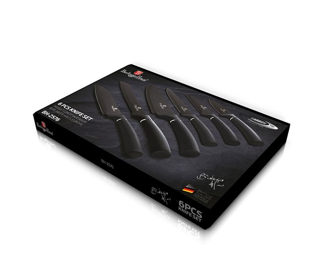 Juego 7 Cuchillos Cocina Profesional, Hoja Acero Inoxidable, Cocinero,  Jamonero, Pan, Santoku, FAGOR, Acero Inoxidable / Negro, , Couper