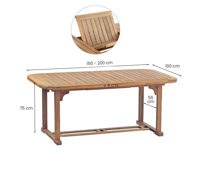 Mesa de jardín Brian extensible rectangular de madera Madera