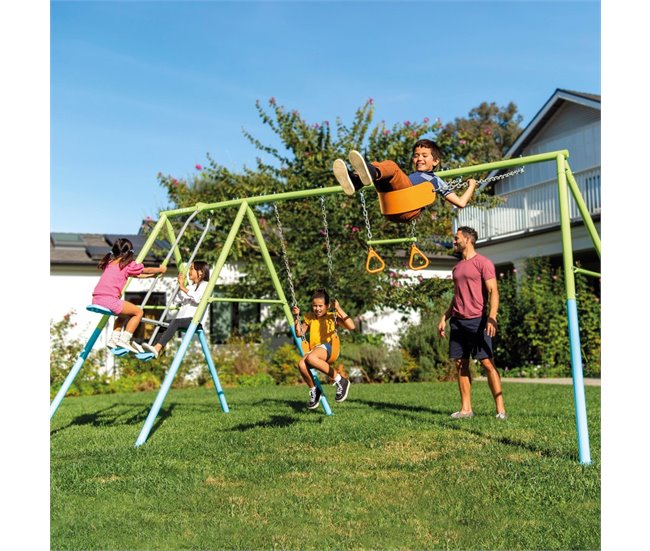 Columpio jardín infantil doble con balancín y trapecio INTEX Verde