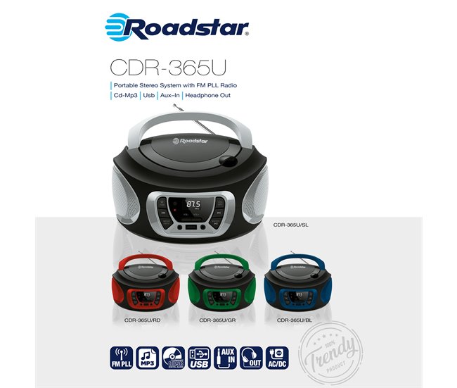 Radio CD Roadstar CDR-365U/RD Negro/ Rojo