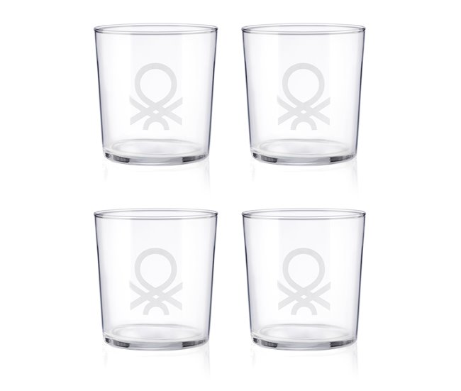 Set vasos BLACK AND WHITE marca Benetton 4 piezas Transparente