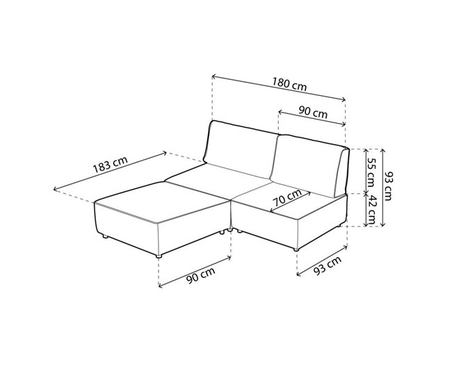 Sofá modular con chaiselongue 2 plazas Cubiq Beige