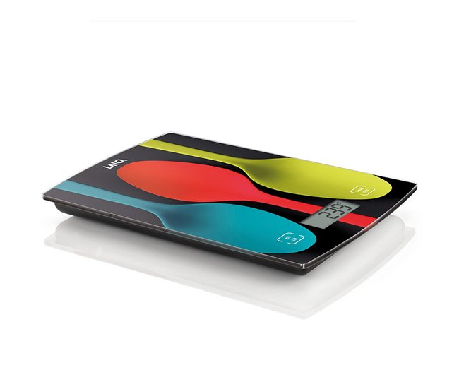 Balanza electrónica negra con diseño de cucharas Multicolor
