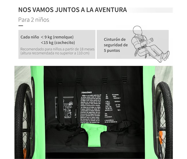 Remolque de Bicicleta para Niños HOMCOM 440-017GN Verde