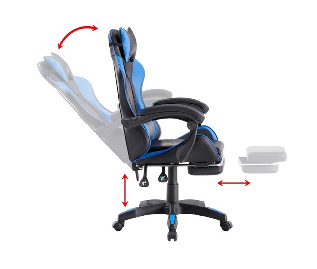 Silla gaming ergonómica con respaldo reclinable Azul/ Negro