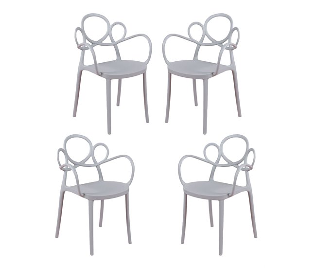 Pack de 4 sillas de diseño con reposabrazos para jardín - Dream Gris