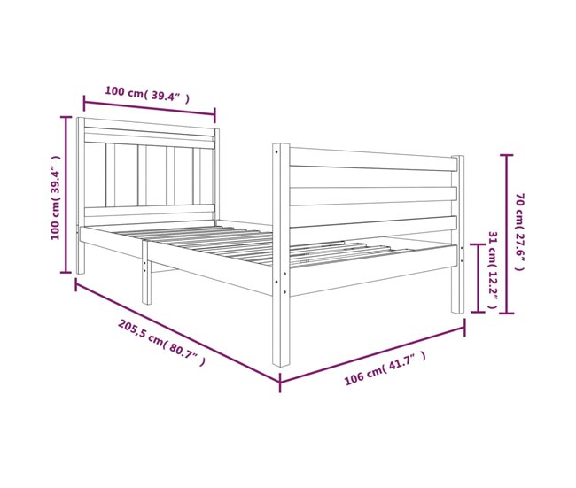 Estructura de cama 100x200 Madera