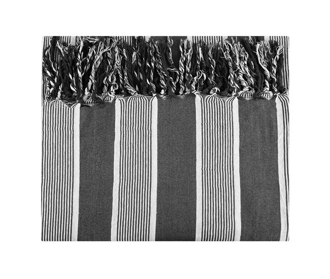 Acomoda Textil – Colcha Multiusos para Sofá y Cama, Mandala con Flecos. Negro