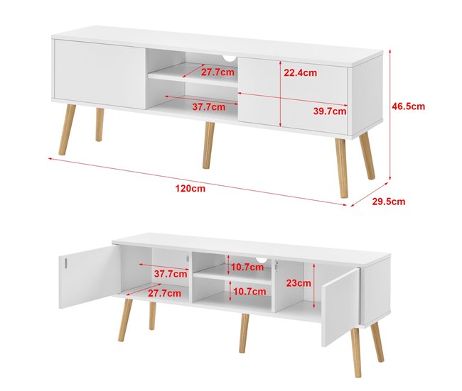 Mueble TV estilo escandinavo puertas estantes 03_0005861 Blanco Mate/ Sahara