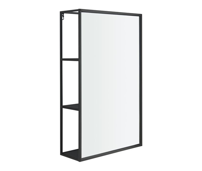 Espejo de pared Sunne rectangular con estantes acero y cristal Negro