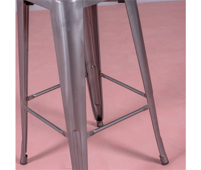 Taburete industrial en acero metalizado, respaldo alto  - Bistro Aluminio