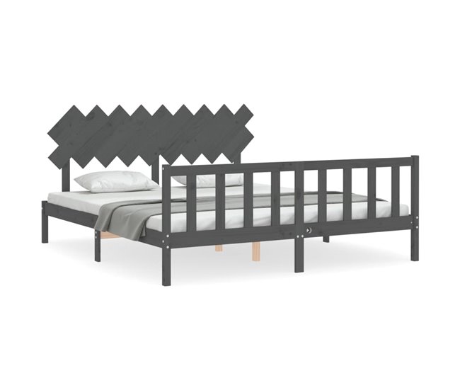 Estructura de cama de matrimonio madera maciza gris 180x200 cm