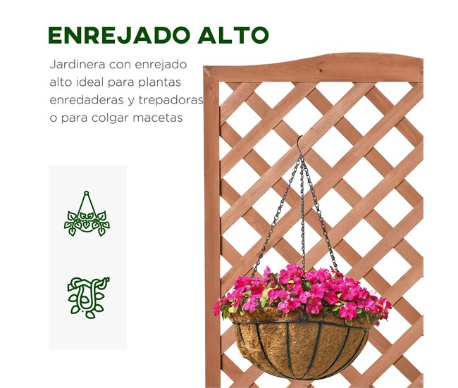 Outsunny Jardinera de Pared de Madera con Enrejado y 3 Macetas Móviles para  Jardín Terraza Patio 60x16x80 cm Natural