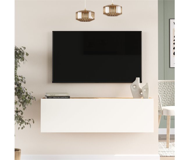 Mueble TV suspendido Lapinlahti Aglomerado 140x32x30 cm roble rústico,  antracita [en.casa] - Conforama