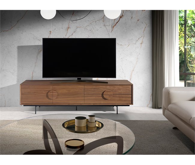 Mueble TV madera nogal y acero Nogal