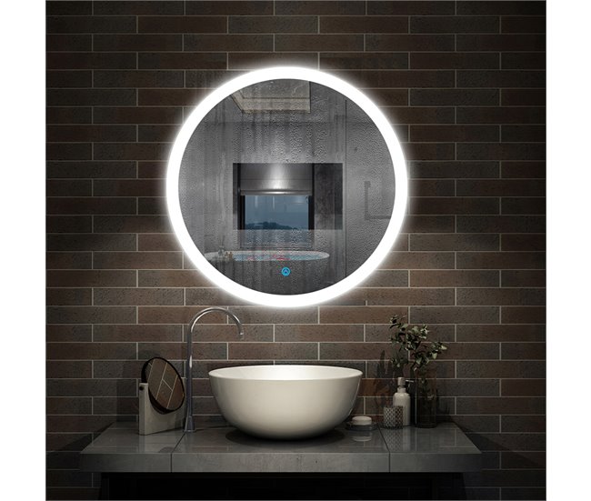 Espejo de baño LED redondo＋interruptor táctil＋antivaho Blanco