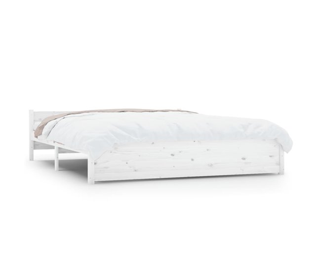 Cama Moderno Estructura de Cama para adulto de madera maciza blanca 160x200  cm ES91425A