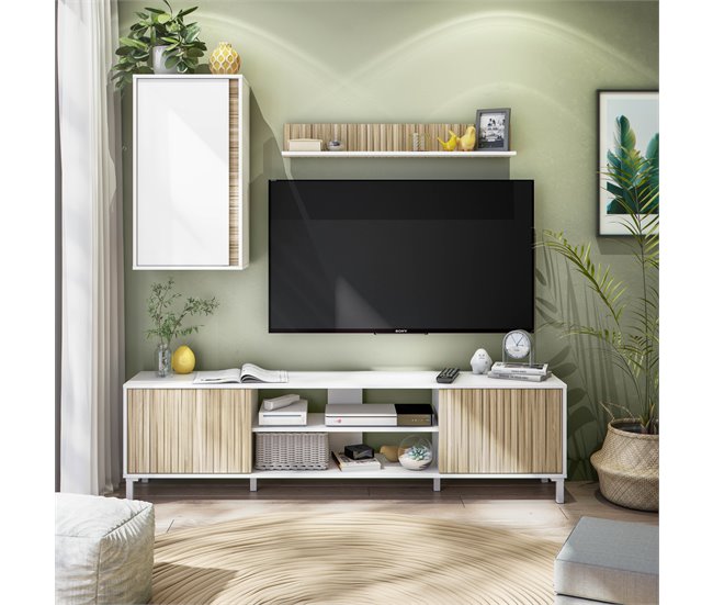 Compacto tv 180cm blanco y natural MELISS Blanco/ Madera