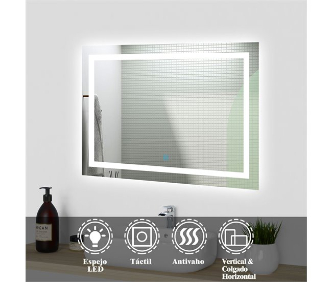Espejo de baño LED sin cobre＋antivaho＋interruptor táctil 60x80 Blanco