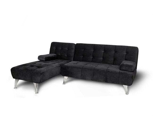 Sofá-cama chaise longue con mesita de centro Negro
