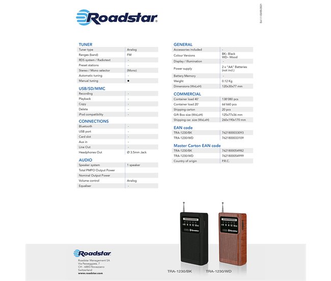 Radio CD Roadstar TRA-1230BK Negro