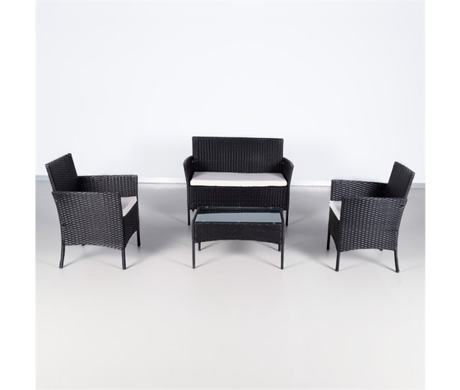 Conjunto muebles terraza y jardín ratán c/2 sillones, 1 sofá y 1 mesa Aktive Negro
