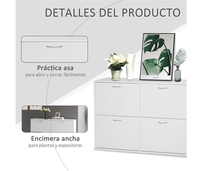 HOMCOM Mueble Zapatero de 2 Puertas Zapatero Estrecho para 16 Pares de  Zapatos con Cajón Estante Abierto y Encimera de Vidrio para Pasillo Entrada  89x23x96 cm Blanco