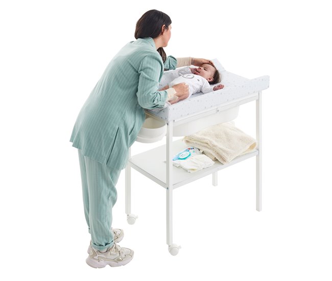 Mueble cambiador plastificado bebé bañera y almacenaje Blanco