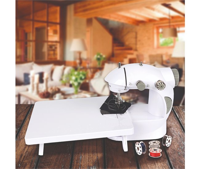 Mini máquina de coser portátil de pedal con mesa de extensión Blanco