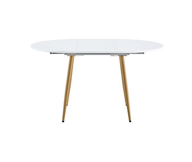 Mesa de cocina ARTIC. extensible. MDF/Metal. 100-140 an x 75 al x 100 fon cm. Lacado blanco/Roble. Blanco