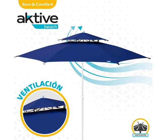 Sombrilla octogonal 280 cm doble techo y protección UV35 + Aktive Beach Azul