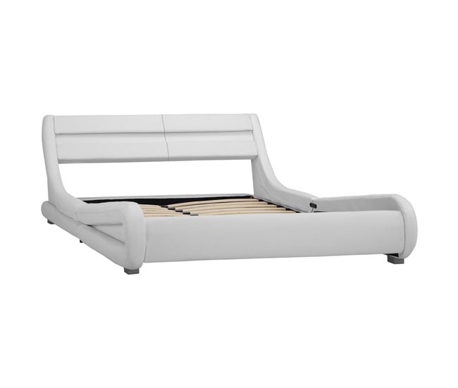 Estructura de cama con LED cuero sintético 140x200 Blanco