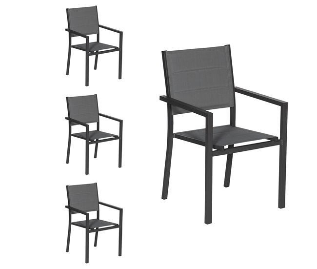 Juego de 4 sillas tapizadas en textileno y aluminio Gris