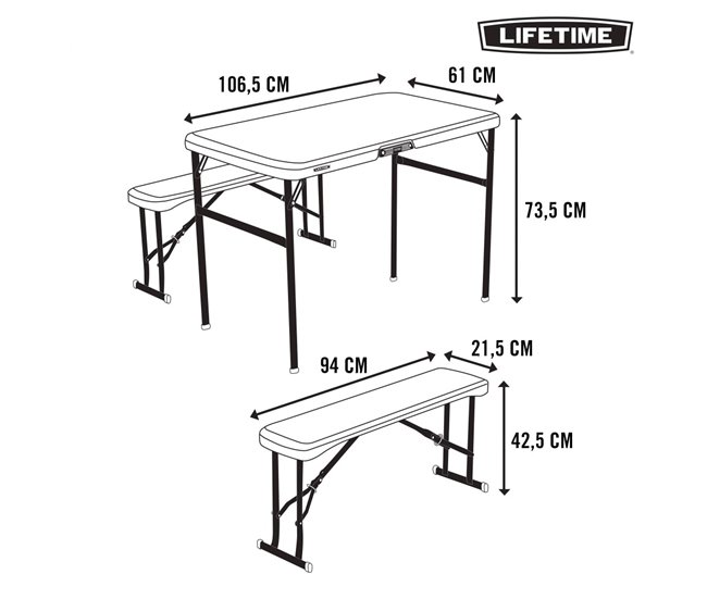 Conjunto plegable mesa y 2 bancos utrarresistente LIFETIME 106x61x74 cm UV100 Crema