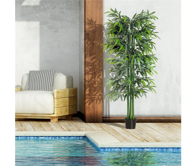 Bambú Artificial PE y Cemento Outsunny Verde