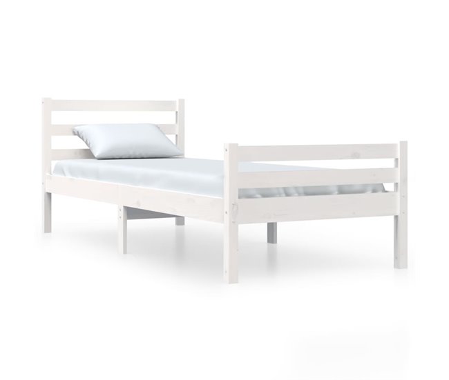 Estructura de cama individual madera maciza blanca 90x190 cm