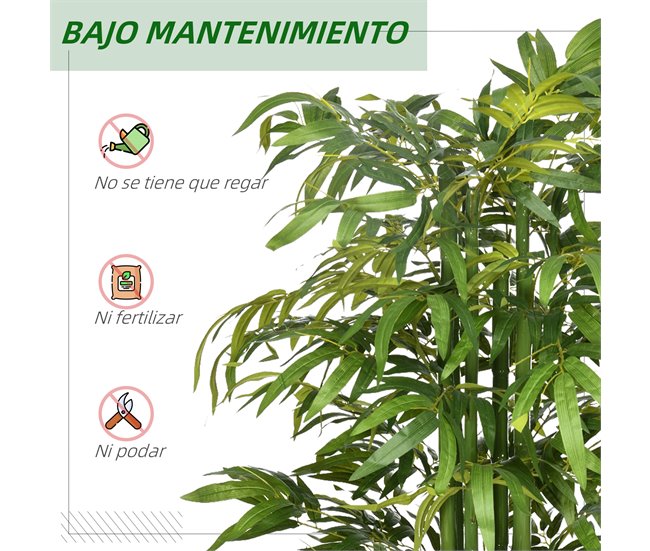 Planta Artificial Poliéster, Bambú, Cemento, PP HOMCOM Verde