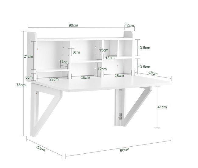 Mesa de pared Con estante integrado SoBuy FWT07-II-W Blanco
