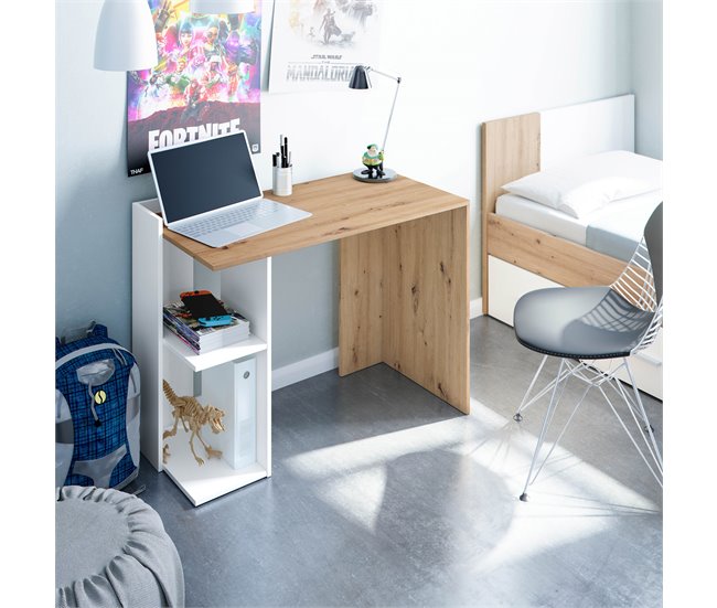 Mesa de escritorio Llanes 2 huecos, madera/blanco Blanco