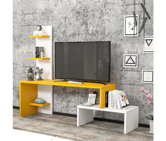 Mueble de salón TV Hörby con estantes aglomerado 124 Amarillo