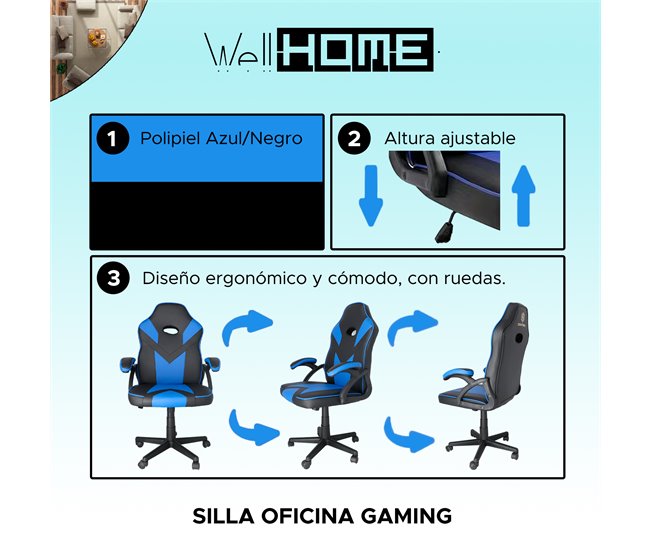 Silla oficina gaming Azul