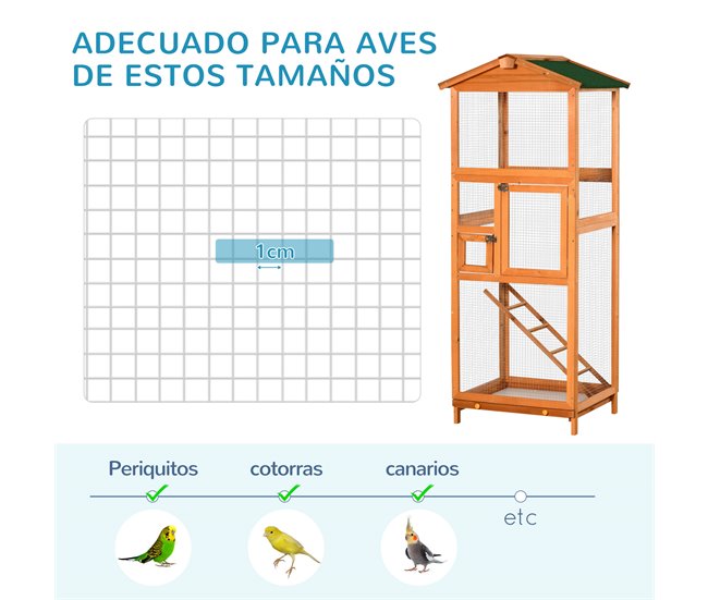 Jaula para Pájaros Madera de Abeto PawHut Naranja
