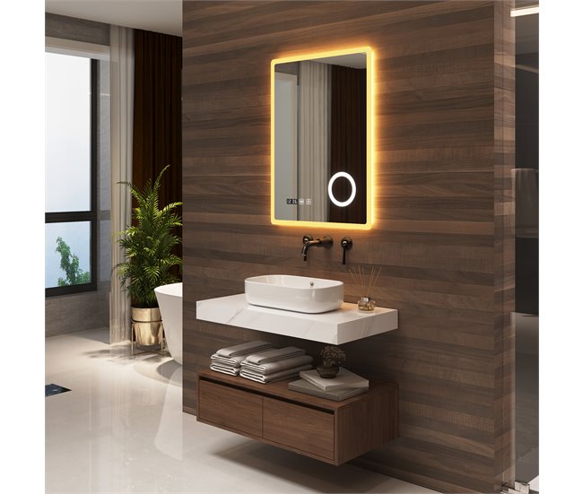 Espejo de pared con LED Racale para baño IP65 con reloj antivaho 50x3 Blanco