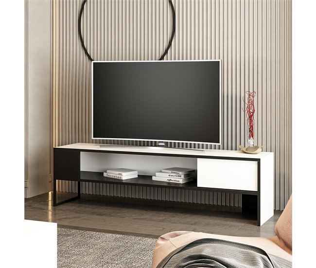 Mueble de TV moderno Faaborg aglomerado/metal Blanco/ Negro