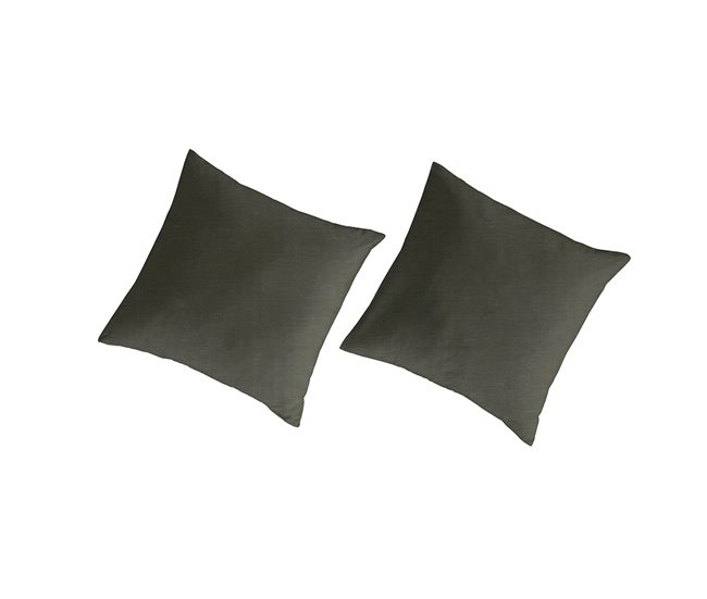 2 Fundas de almohada lisas lino/algodón orgánico Verde Oscuro