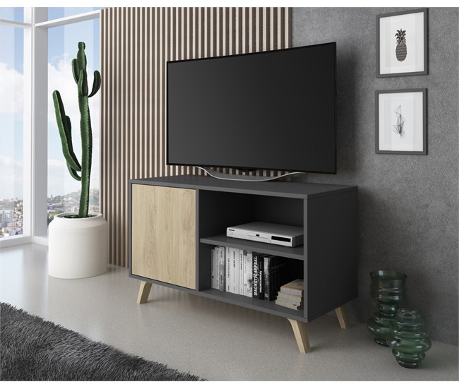 Mueble TV para Salón - 95 x 40 x 57 cm - Color Gris/Roble Gris
