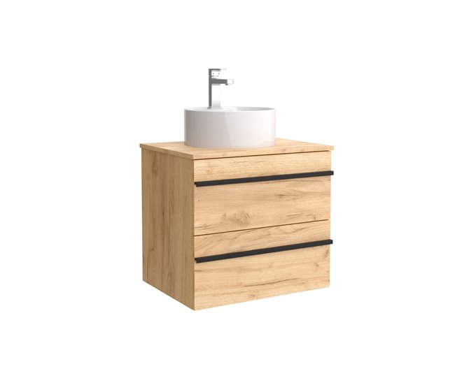 Mueble de baño BORN con perfil de tirador | Lavabo sobre encimera 60 Roble