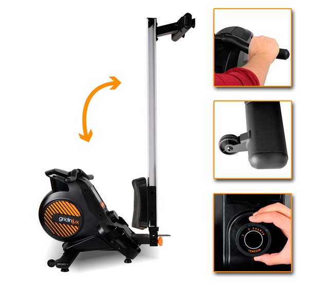 Máquina Remo Trainer IMPULSE Resistencia Magnética Plegable Fitness En Casa. Gridinlux Negro