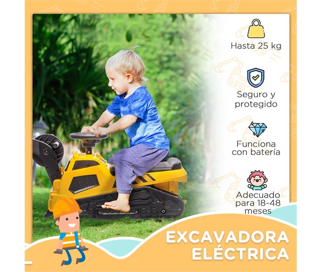 Excavadora Eléctrica Infantil HOMCOM 370-300V90YL Amarillo