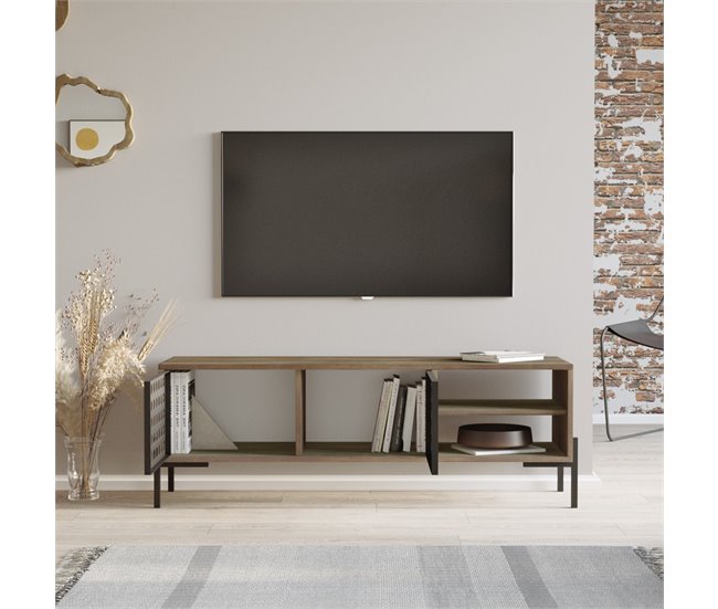Mueble de TV Lemi moderno con 2 estantes aglomerado/metal Roble Gris